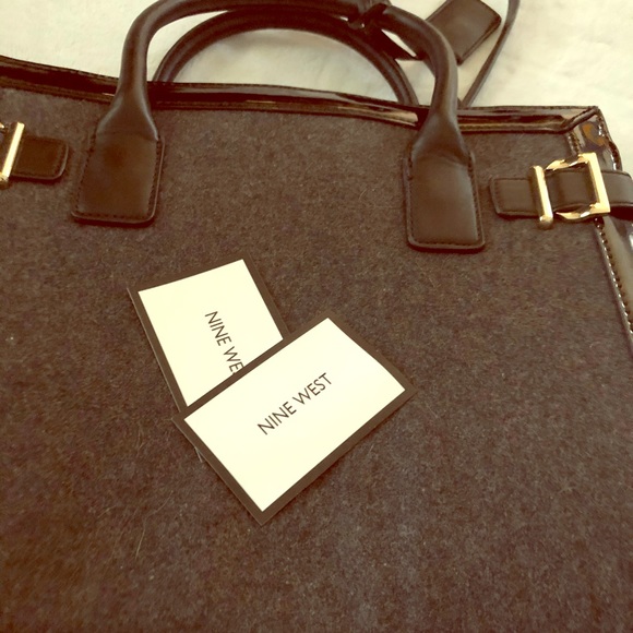 Nine West Black Leather and Gray Fabric Bag - Picture 1 of 6